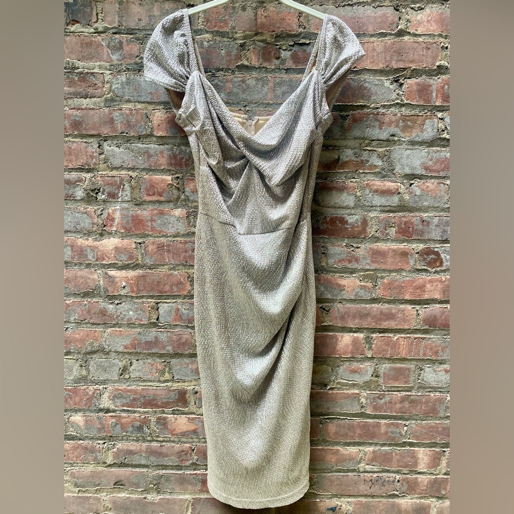 Stop Staring by Alicia Estrada Silver Metallic Wiggle Dress Size L - Picture 2 of 14